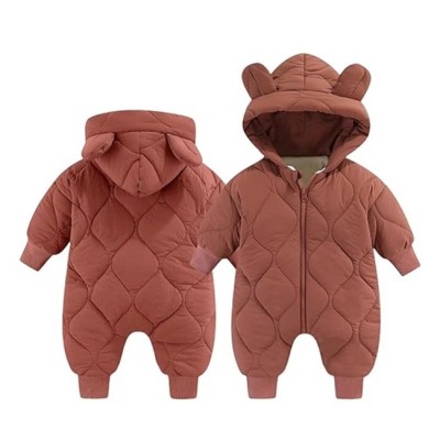 Combinezon de Iarna, Cyrax, pentru Bebelusi, din Bumbac, cu Urechi, Mansete Elastice, Unisex, 66 cm, Visiniu foto