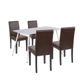 Leziter Set Masa Megan 4 Scaune Alb-Maro Piatra Sinterizata Piele ECO Rezistent Zgarieturi 140cm