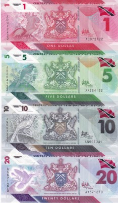 Trinidad &amp;amp; Tobago Set 1-5-10-20 Dollars 2020 Polimer UNC foto