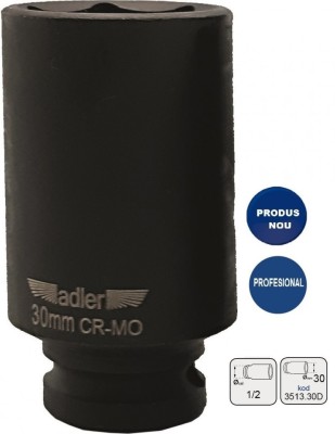 Cheie tubulara de IMPACT 1/2&amp;quot; ADLER AD-3513.30D 30mm varianta lunga foto