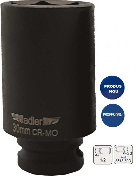 Cheie tubulara de IMPACT 1/2" ADLER AD-3513.30D 30mm varianta lunga