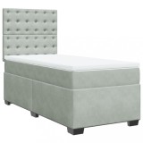 Cumpara ieftin Pat continental cu saltea, gri deschis, 80x200 cm, catifea