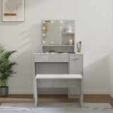 Set măsuță de toaletă cu LED, gri beton, lemn prelucrat