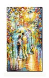 Cumpara ieftin Tablou pictat manual dormitor, living, Noi doi sub o umbrela, 90x50cm ulei pe panza in cutit efect 3D