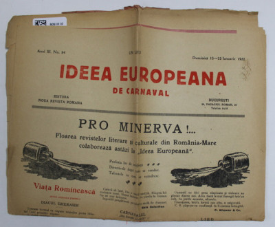 IDEEA EUROPEANA DE CARNAVAL , ZIAR , ANUL III , NR. 84 , DUMINICA , 15 -22 IANUARIE , 1922 foto