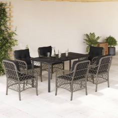 Set mobilier de gradina cu perne, 7 piese, gri, poliratan GartenMobel Dekor