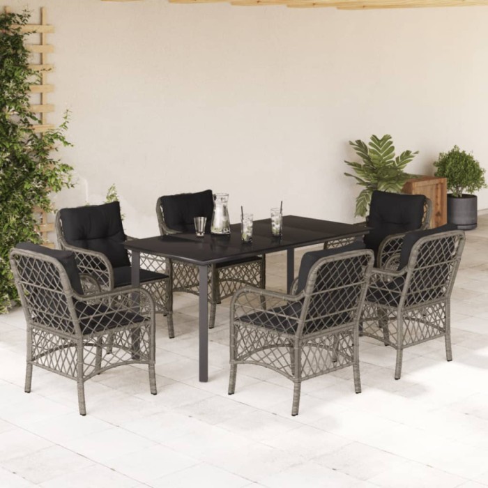 vidaXL Set mobilier de grădină cu perne, 7 piese, gri, poliratan 3212135