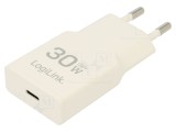 Alimentator LOGILINK 30W GaN USB-C alb plug-in pulsatoriu 3A