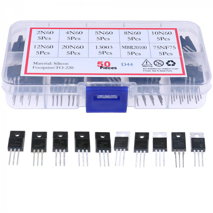 Set 50 buc 10 valori tranzistori de putere Mosfet TO-220