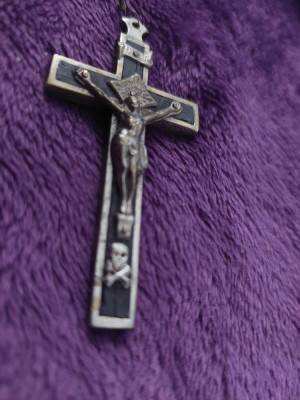Crucifix de gat vechi complet,argintat expus fara a fi curata sau lustruit foto