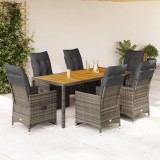 Set bistro de grădină cu perne, 7 piese, gri, poliratan