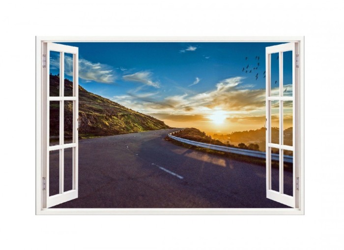 Sticker decorativ, Fereastra 3D, Rasarit, 85 cm, 611STK