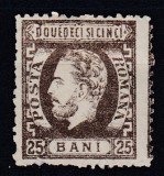 ROMANIA1872 LP 37 REGELE CAROL I BARBA 25 BANI BRUN DANTELAT POINCON GUMA ORIGINALA SARNIERA