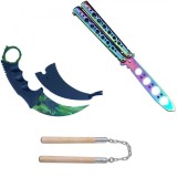 Cumpara ieftin Set format din Cutit Karambit pentru antrenament Briceag fluture Balisong pentru antrenament Nunceag 31 cm din lemn Ninja