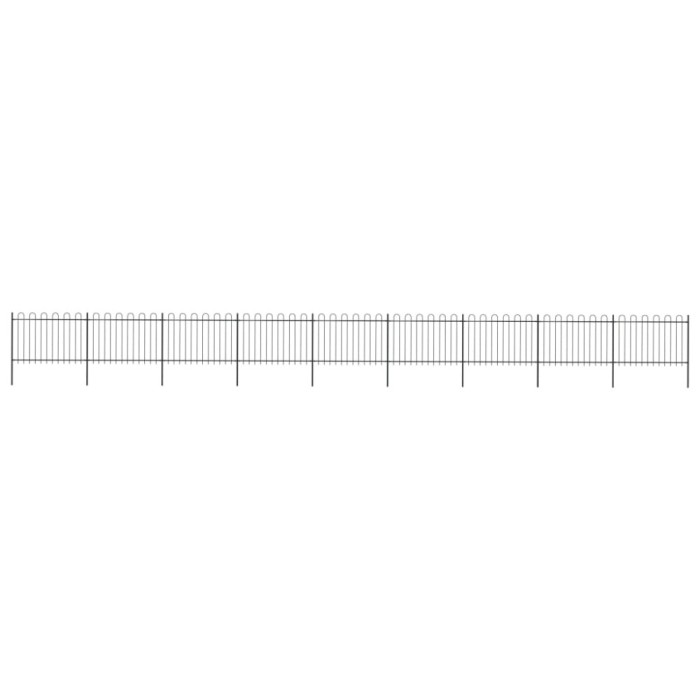 vidaXL Gard de grădină cu v&acirc;rf curbat, negru, 15,3 x 1,2 m, oțel