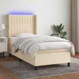 Cumpara ieftin Pat cu arcuri, saltea și LED, crem, 90x190 cm, textil