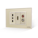 Cumpara ieftin Priza &icirc;ngusta cu HDMI si audio, rama din sticla aurie Luxion, standard italian 3M