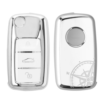 Husa Cheie Auto pentru VW/Skoda/Seat 3 Butoane, Kwmobile, Alb, Silicon, 50280.30 foto