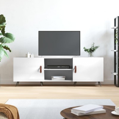 vidaXL Comodă TV, alb extralucios, 150x30x50 cm, lemn compozit foto