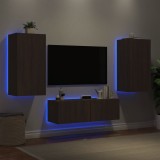 VidaXL Comode TV de perete cu lumini LED, 3 piese, stejar maro