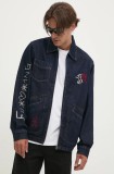 Desigual geacă din denim AARON bărbați, culoarea bleumarin, de tranziție, 24WMED01