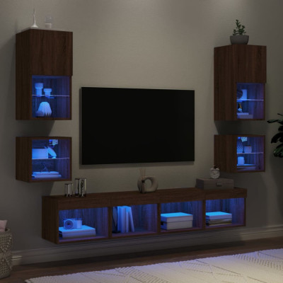 vidaXL Unități de perete TV cu LED-uri, 8 piese, stejar maro, lemn foto