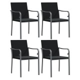 Scaune de gradina cu perne 4 buc. negru 56x59x84 cm poliratan