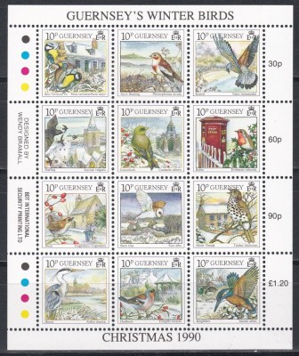 Guernsey 1990 - Păsări - Timbre de Crăciun, Bloc, MNH foto