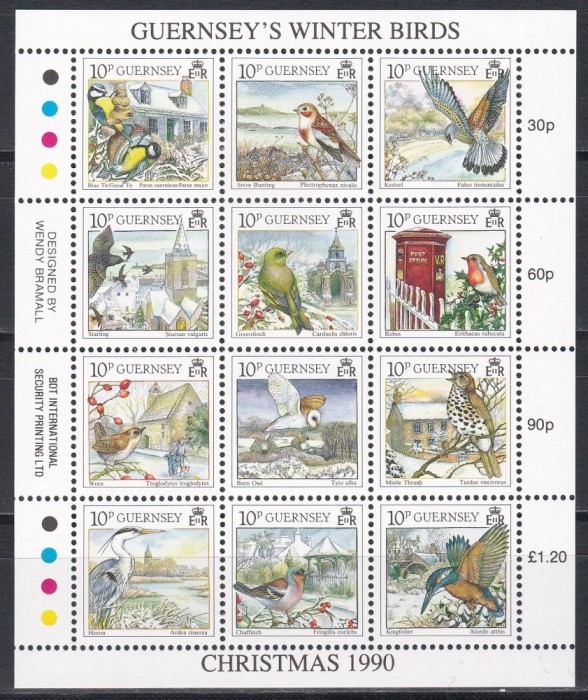 Guernsey 1990 - Păsări - Timbre de Crăciun, Bloc, MNH