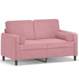 Cumpara ieftin Canapea cu 2 locuri cu pernute, roz, 120 cm, catifea