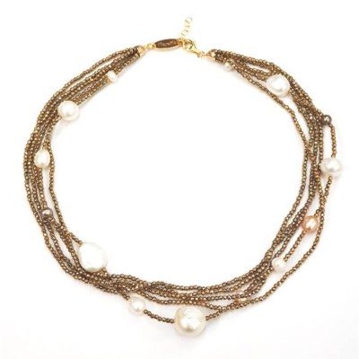 Colier Celeste din hematit auriu și perle foto