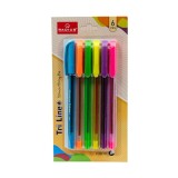 Set 6A pixuri cu gel Radius Tri Line+, 0.7 mm, cu capac , culori fluorescente