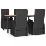 Set mobilier de gradina cu perne, 5 piese, negru, poliratan