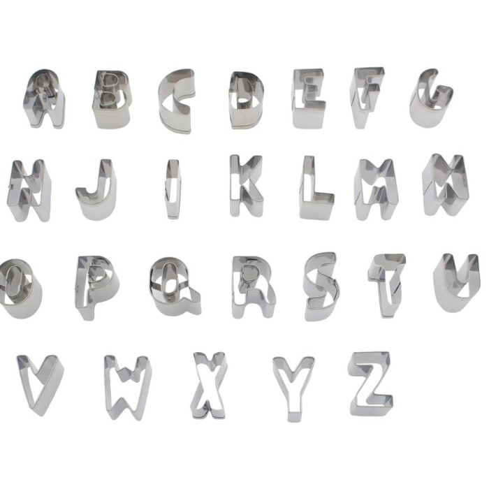 Set 26 mini forme pentru biscuiti cu alfabet, otel inoxidabil, argintiu