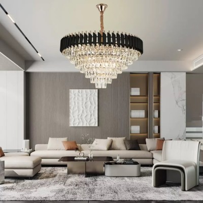 Candelabru Cristal VERSAILLES Supremo 12xE14, Diametru 80cm, Auriu Lucios si Negru, Inaltime Reglabila foto