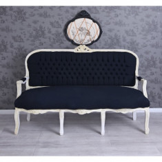 Sofa baroc din lemn masiv alb cu tapiterie din catifea neagra CAT361K49 foto