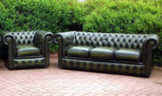 Set Mobila Canapea Chesterfield fotolii Chesterfield Club Piele naturala 100% foto