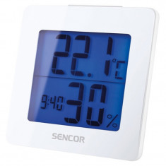 Statie meteo Sencor, ceas digital si termometru, afisaj LCD, Alb foto