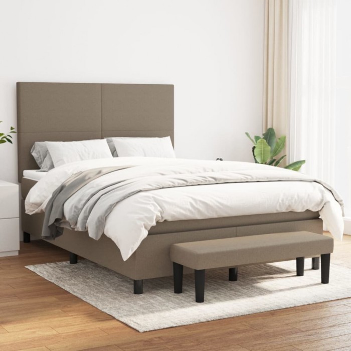 vidaXL Pat box spring cu saltea, gri taupe, 140x200 cm, textil 3136433