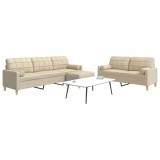 VidaXL Set canapele cu taburet și perne, 3 piese, crem, textil