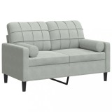 Cumpara ieftin Canapea cu 2 locuri cu pernute, gri deschis, 120 cm, catifea