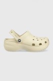 Crocs papuci Classic Platform Clog femei, culoarea bej, cu platformă 206750