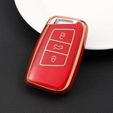 Husa cheie auto SmartKey TPU rosie cu contur auriu, compatibila Passat B8 si Arteon