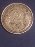 2 francs franci 1931, aUNC (AU55),RARA (T:1.717.000). Discount de 10 % pt achizitii cumulate in valoare de minimum 160 de lei., Europa, Bronz-Aluminiu