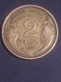 2 francs franci 1931, aUNC (AU55),RARA (T:1.717.000). VOUCHER 10 LEI (descriere), Europa, Bronz-Aluminiu