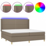 Cumpara ieftin Pat cu arcuri, saltea si LED, gri taupe, 200x200 cm, textil