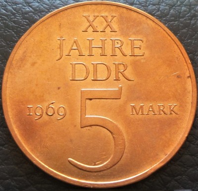 Moneda aniversara 5 MARCI / MARK - RD GERMANA (DDR), anul 1969 *cod 2090 LUCIU foto