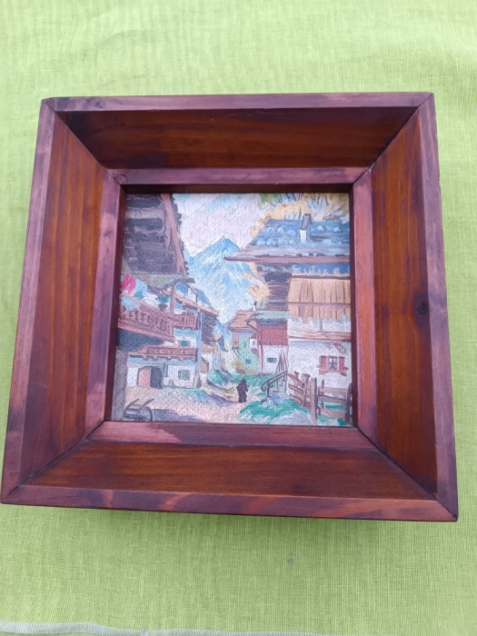 Tablou pictat in ulei, sat de munte