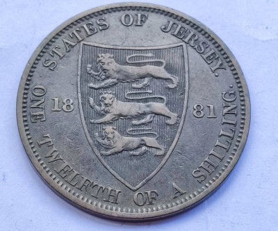 312. Moneda Jersey 1/12 Shillings (&amp;quot;Penny&amp;quot;) 1881 (Tiraj 75.000 buc) foto