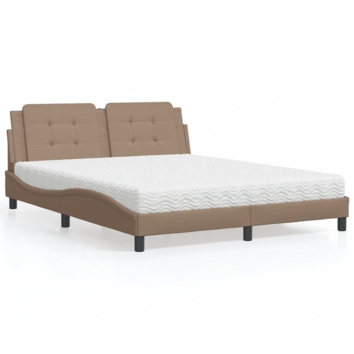 vidaXL Pat cu saltea, Zadar, cappuccino, 160x200cm piele ecologică 3208877